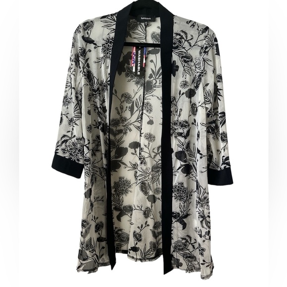 R&M RICHARDS Black Mesh Floral Shimmer 3/4Th Sleeves Size 6 Kimono BNWT - Picture 1 of 5